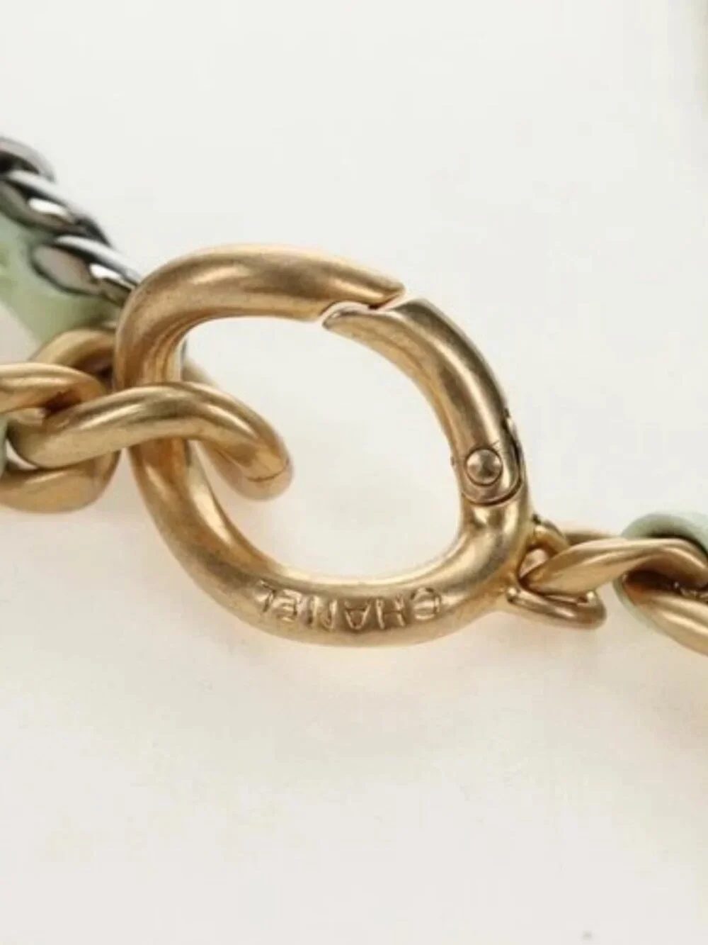 CHANEL Matelasse 19 Chain Bag Lamb Skin Gold Light green CC Auth 188887SAM